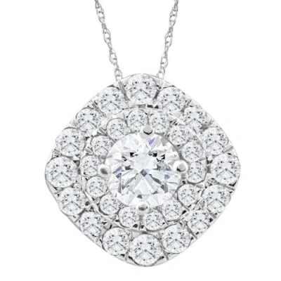 Bliss Diamond 2 1/4ct Diamond (1ct Center) Cushion Halo Pendant Gold Necklace Lab Grown In 10k White Gold