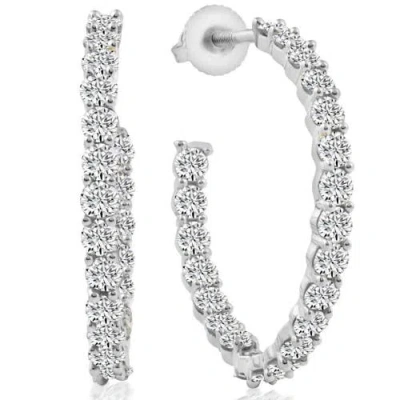 Bliss Diamond 2 1/4ct Diamond Inside Outside Hoops 10k Or Gold Earrings 1" Tall In White Gold