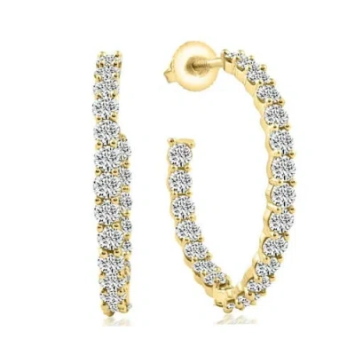 Bliss Diamond 2 1/4ct Diamond Inside Outside Hoops 10k Or Gold Earrings 1" Tall In Yellow Gold