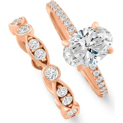 Bliss Diamond 2 3/4ct Oval Diamond Engagement Wedding Ring Set Gold Lab Grown In 14k Rose Gold