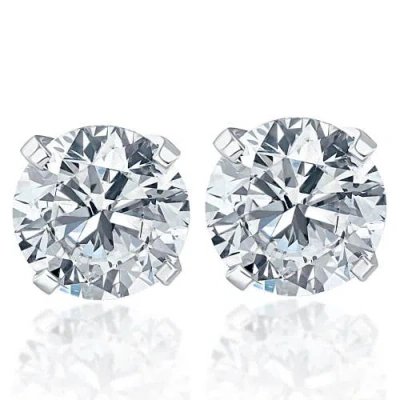 Bliss Diamond 2.00ct Round Brilliant Cut Natural Diamond Stud Earrings 14k Gold Classic Setting In White Gold