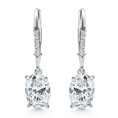 Bliss Diamond 2.07ct Tw Oval Diamond Dangle Lever Back Hoops 14k Gold Lab Grown In 14k White Gold