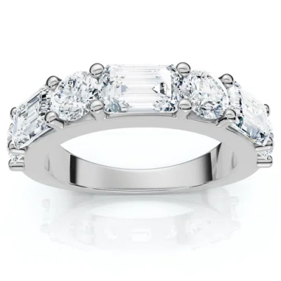 Bliss Diamond 2.30ct Emerald & Round Diamond Wedding Ring 14k Gold Or Platinum Lab Grown In Silver