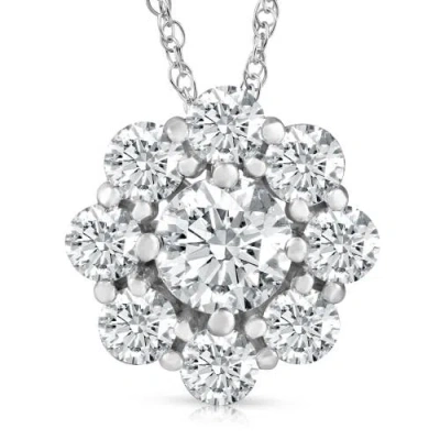 Bliss Diamond 2.50 Ct Diamond Halo Pendant 14k Gold 18" Lab Grown Necklace In 14k White Gold