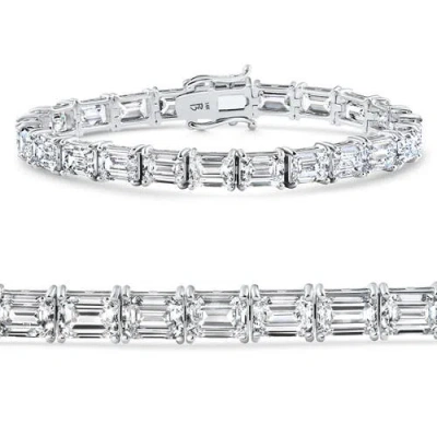 Bliss Diamond 26ct Emerald Cut Diamond East West Tennis Bracelet 14k Gold Lab Grown 7" In White Gold