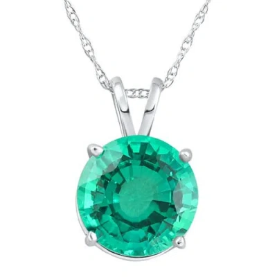 Bliss Diamond 2.70ct Round Green Emerald Solitaire Pendant 14k Gold 18" Necklace Lab Grown 9mm In Silver