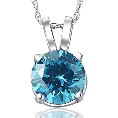 Bliss Diamond 2ct Blue Diamond Solitaire 14k White Gold Pendant Lab Grown Womens Necklace