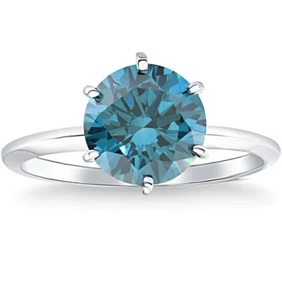 Bliss Diamond 2ct Blue Diamond Solitaire Engagement Ring In 14k White Gold