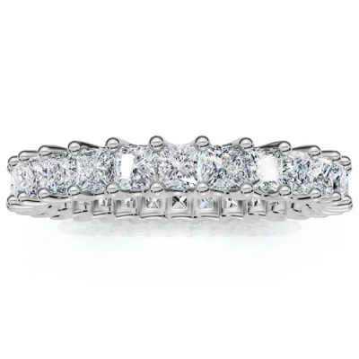 Bliss Diamond 2ct Princess Cut Diamond Eternity Stackable Wedding Ring 14k Gold Lab Grown In Silver