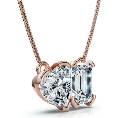 Bliss Diamond 2ct Toi Et Moi Heart Emerald Diamond Pendant 14k Gold 18" Necklace Lab Grown