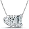 Bliss Diamond 2ct Toi Et Moi Heart Emerald Diamond Pendant 14k Gold Necklace Lab Grown In White Gold