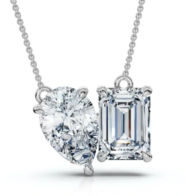 Bliss Diamond 2ct Toi Et Moi Pear And Emerald Diamond Pendant 14k Gold 18" Necklace Lab Grown In White Gold