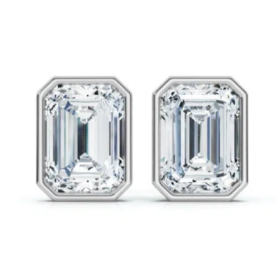 Bliss Diamond 2ct Tw Emerald Cut Bezel Diamond Studs 14k Gold Lab Grown Earrings