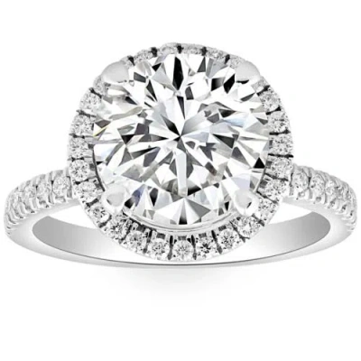 Bliss Diamond 3 1/2ct Diamond Halo Lab Grown Engagement Ring In 10k White Gold