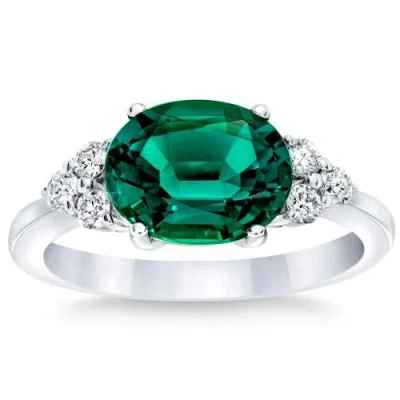 Bliss Diamond 3 1/4ct Oval Emerald & Lab Grown Diamond Ring In 10k White Gold