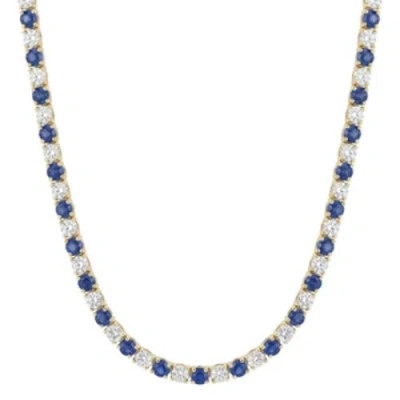 Bliss Diamond 30ct Blue Sapphire & Diamond Tennis Necklace 14k Gold 16.5" Lab Grown