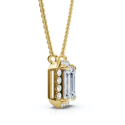 Bliss Diamond 3/4ct Emerald Cut Diamond Halo Pendant 14k Gold 18" Necklace Lab Grown Ef/vs