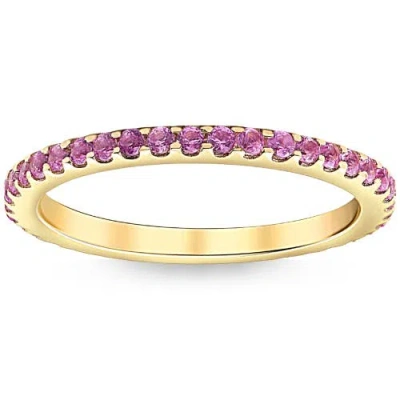 Bliss Diamond 3/4ct Pink Sapphire Stackable Ring Wedding Band 10k Gold