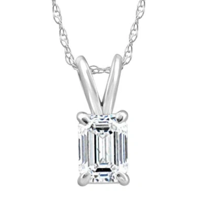 Bliss Diamond 3/4ct Solitaire Emerald Cut Diamond Pendant 14k Gold Lab Grown Necklace In 14k White Gold