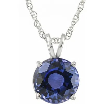 Bliss Diamond 3.50ct Round Blue Sapphire Solitaire Pendant 14k Gold Necklace Lab Grown 9mm In Silver