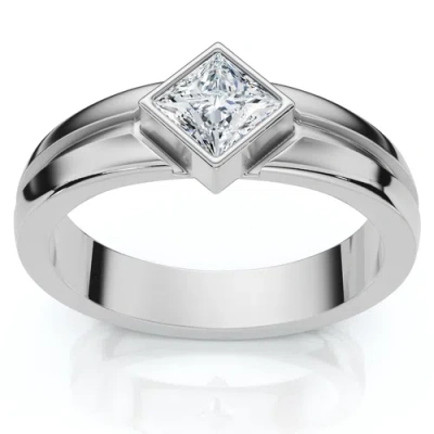 Bliss Diamond 3/8ct Princess Cut Diamond Bezel Polished Wedding Ring 14k Gold Lab Grown In 14k White Gold