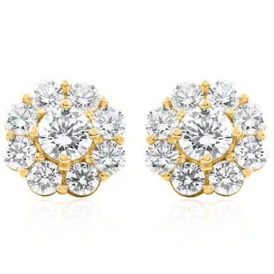 Bliss Diamond 3ct Diamond Halo Studs 14k Yellow Gold Ex3 Lab Grown