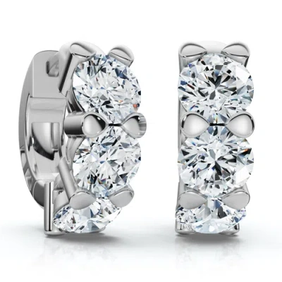 Bliss Diamond 3ct Diamond Huggie Hoop Earrings 1/2" Tall Lab Grown Silver In Metallic