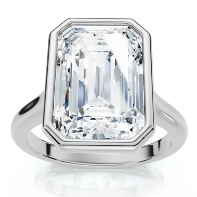Bliss Diamond 3ct Emerald Cut Bezel Solitaire Diamond Engagement Ring 14k Gold Or Pt Lab Grown In Silver