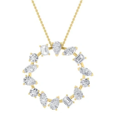Bliss Diamond 3ct Multi Shape Ferra Diamond Circle Pendant 14k Gold Necklace 18" In 14k Yellow Gold