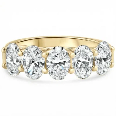 Bliss Diamond 3ct Oval Shape Diamond Five Stone Wedding Ring 14k Gold Lab Grown In Metallic