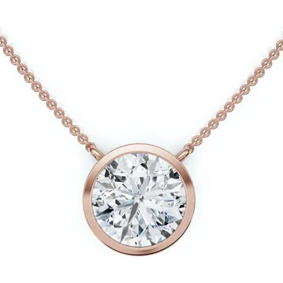 Bliss Diamond 3ct Solitaire Beezel Diamond Pendant Necklace 18" 14k Gold Lab Grown In 14k Rose Gold