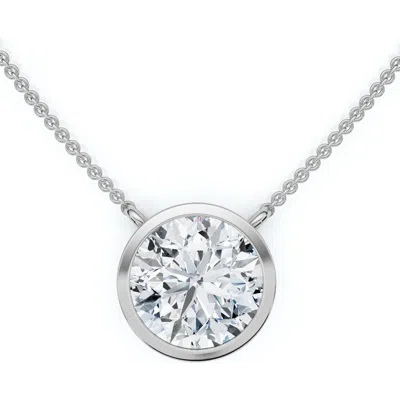 Bliss Diamond 3ct Solitaire Beezel Diamond Pendant Necklace 18" 14k Gold Lab Grown In 14k White Gold