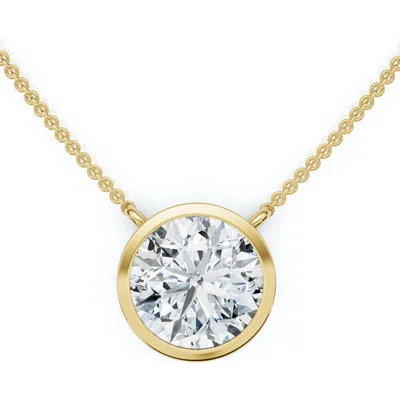 Bliss Diamond 3ct Solitaire Beezel Diamond Pendant Necklace 18" 14k Gold Lab Grown In 14k Yellow Gold