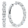 Bliss Diamond 3ct Tw Oval Diamond Inside Outside Hoops Vault Lock 14k Gold Lab Grown In Metallic