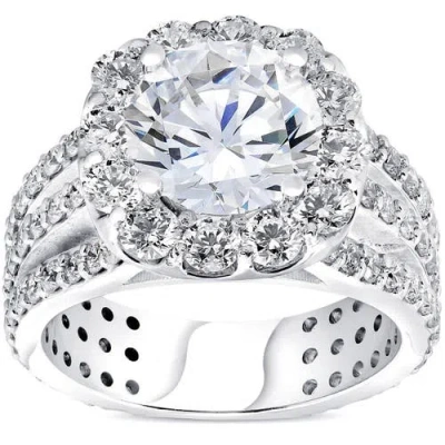 Bliss Diamond 4 1/2ct Cushion Halo Diamond 3-row Engagement Ring 14k Gold Lab Grown In 14k White Gold
