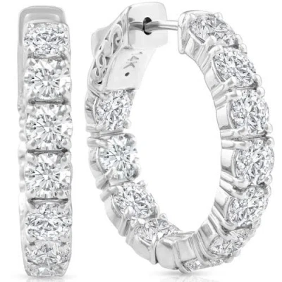 Bliss Diamond 4.40 Ct Tw Huge Diamond Inside Outside Hoops Vault Lock 14k White Gold Lab Grown