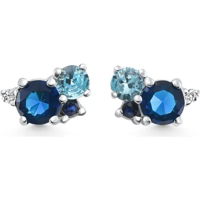 Bliss Diamond 4ct Diamond & Blue Gemstone Hydrangea Bouquet Earrings Studs 14k Gold Lab Grown In 14k White Gold
