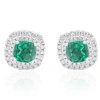 Bliss Diamond 4ct Emerald & Lab Grown Diamond Cushion Halo Studs 14k Gold In 14k White Gold