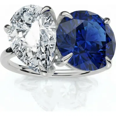Bliss Diamond 5 1/2ct Certified Blue Sapphire & Diamond Toi Et Moi Diamond Ring Gold Lab Grown