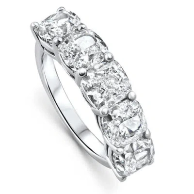 Bliss Diamond 5 1/4ct Cushion Cut 5-stone Diamond Wedding Anniversary Ring 14k Gold Lab Grown In 14k White Gold