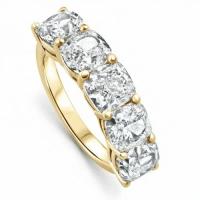 Bliss Diamond 5 1/4ct Cushion Cut 5-stone Diamond Wedding Anniversary Ring 14k Gold Lab Grown In Neutral