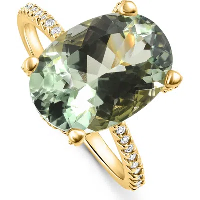 Bliss Diamond 5 3/4ct Oval Green Amethyst Diamond Side Halo Ring 14k Gold Lab Grown