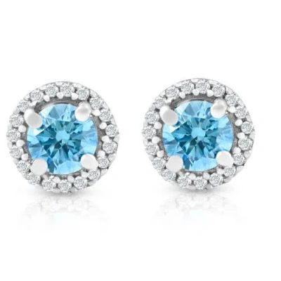 Bliss Diamond 5/8 Ct Halo Blue Lab Grown Diamond Studs 10k Gold Earrings In 10k White Gold