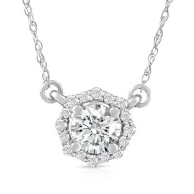 Bliss Diamond 5/8 Ct Halo Diamond Pendant 14k Gold Lab Grown Necklace 18" In 14k White Gold