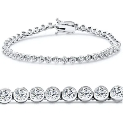 Bliss Diamond 5ct Diamond Half Bezel Tennis Bracelet 14k Or Gold 7" Lab Grown In Silver