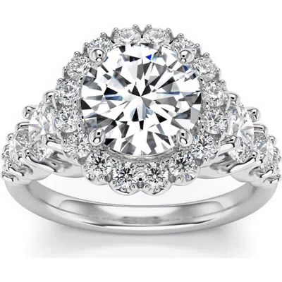Bliss Diamond 5ct Halo Round Brilliant Cut Diamond Engagement Ring Lab Grown In 14k White Gold