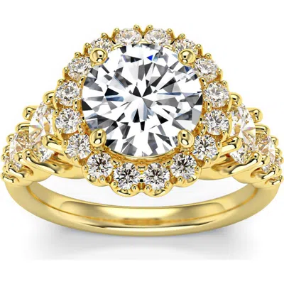 Bliss Diamond 5ct Halo Round Brilliant Cut Diamond Engagement Ring Lab Grown In 14k Yellow Gold