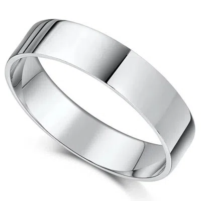 Bliss Diamond 5mm Flat High Polished Wedding Plain Comfort Fit Band 14k Gold Unisex In 14k White Gold