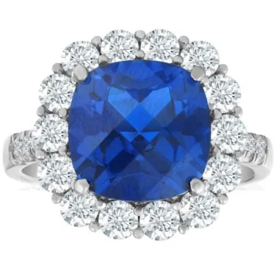 Bliss Diamond 6 1/2 Ct Diamond Halo Grown Sapphire Ring 10k Gold Lab Grown