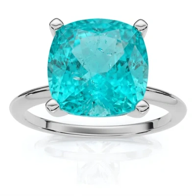 Bliss Diamond 6 1/2ct Cushion Paraíba Solitaire Ring 14k Gold Lab Grown 10mm In 14k White Gold